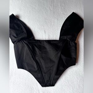 Forever 21 Black Satin Square Neck Peplum Top Y2K Going Out XS/S